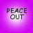 Four identical circular icons arranged in a , each displaying 'PEACE OUT' text on a purple gradient background