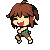 Pixel art character with brown hair and green shirt in six sequential running poses on gray background.