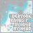 A 48x48 pixel animated contact sheet showing 17 sequential frames of a buddy icon with text "EVERYONE KNOWS I'M IN OVER MY HEAD" over an abstract blue-and-white background, each frame displaying slight variations in the text's color and position.