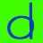A static contact sheet showing two frames of an animated alphabet icon with a blue lowercase 'd' on bright green background and repeating pixelated text patterns.