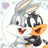 Pixelated cartoon character with gray fur, large ears, and orange beak-like mouth smiling against light background.