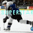 Animated sequence of a hockey player in blue and white uniform skating on ice with text overlays.