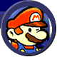 Animated sequence showing Mario's face transitioning to and from a 'gamela México' logo within circular frames.