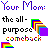 Pixelated text and rainbow-colored geometric shapes on a white background, with 'Your Mom:' at top in blue-purple pixels.