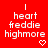 Red background with white pixelated text reading 'I heart feddie highmore' and a pixelated heart symbol below the text.
