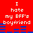 Red background with white text reading "I hate my BFF's boyfriend" and blue horizontal bars changing position across frames.