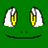 Pixelated green frog face with yellow eyes and white pupils, showing three expressions: smiling eyes open, squinting with tongue out, crying with tears.