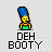 Pixelated cartoon character with blue hair and yellow skin, transitioning from full-body view to head-only views while text below reads 'DEH BOOTY' in block letters.