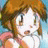 Pixelated anime-style character with brown hair and wide eyes, wearing a white top with pink accents, next to black background with white text.