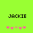 Green background with black text 'JACKIE' above pink and brown pixelated symbols in two side-by-side configurations.