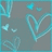 Pixelated static image with light blue and white abstract shapes on a gray background, including curved lines and small dots.