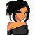 Pixelated character with black hair and teal eyes in a one-shoulder outfit, next to text reading 'Dark Beauty' on white background.
