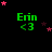 Green text 'Erin <3' on black background with pink and dark red stars scattered around, some in motion.