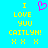 Pixelated text and symbols on a bright blue background with yellow lettering, pink heart symbol, and 'X' marks.