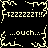 Pixelated black-and-white animation with repeated text and motion effects on a dark background.