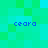 Pixelated green and cyan background with four blue 'ceara' text instances arranged in a layout