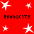 Red background with white star shapes and repeated text "EmmaC172" in black pixelated font across four