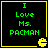 Four identical pixel-art display green text "I Love Ms. PACMAN" on black with yellow borders and Pac-Man icons