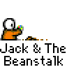 Animated contact sheet showing 16 frames of a Jack and the Beanstalk-themed buddy icon with pixel art style, depicting sequential growth of beanstalk and castle explosion.