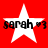 Red background with four white stars, each containing black text reading "sarah 03" in a pixelated font.