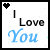 Two side-by-side pixel art frames of a buddy icon showing "I Love You" text with heart symbols changing color between black and blue.