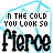 A 5x5 contact sheet of animated frames showing a repeating text-based icon with blue crystalline background and black text "IN THE COLD YOU LOOK SO Fierce".