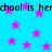 Static image with cyan background, pink stars, and repeated black text reading 'school is her' in two horizontal bands.