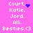 Pixelated pink background with white text listing names and 'Besties.<3', featuring blue heart and starburst icons changing between frames.
