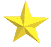 Six yellow star-shaped objects arranged in two on a gray background, each with distinct 3D rotation angles and pixelated shading