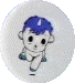 A circular icon shows a cartoon character with blue hair and blue shoes in five sequential poses, each with distinct arm and leg positions against a white background.