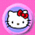 A 50x50 pixel Hello Kitty icon with a red bow on pink background, paired with green text reading "Original Icons .com" on dark green background in a contact sheet layout.