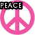 A static pixel art icon featuring a pink peace symbol with 'PEACE' text above, a black background with pink hearts and 'LOVE' text to the right, and a pink character face with 'HAPPINESS' below.