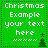 Green pixelated icon with white text reading "Christmas Example your text here" and a small dark green tree symbol at bottom right corner.