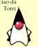 A cartoon character with a black pointed hat, red circular eye, and white body performs various hand gestures against a pale yellow background.