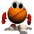 Animated pixel art of a basketball character with red arms and white shoes, showing sequential movement