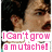 Pixelated close-up of a person's face with dark hair against black background, overlaid pink text reading "I Can't grow a muctchel!" on white banner.