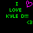 Green pixelated text 'I LOVE KYLE D!!!' with a pink heart symbol above and green '<3' below on black background.