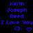 Blue text on black background displays 'Keith Joseph Reed I Love You' with heart symbols and variations across multiple repeated sections.