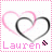 Two side-by-side pixelated heart icons with pink and black borders, each containing the name 'Lauren' in stylized text below.