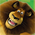 Pixelated cartoon lion head with brown mane, light tan face, closed eyes, and pink tongue visible in a wide open mouth.