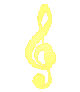 Yellow musical treble clef icons in vertical on gray background, each icon showing distinct pixelated animation frames with varying line continuity and shape