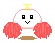 Animated contact sheet of a pixel art character with white body, yellow top, red pom-poms, and brown base across 14 frames showing mouth expression changes.