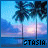 A static digital image shows a tropical sunset scene with palm trees silhouetted against a blue sky, featuring the text 'STASIA' at the bottom.