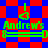 Green text 'Andrews' with a green heart symbol above it, over a background of red and blue shapes that change pattern across frames.