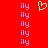 Red background with vertical of light purple 'ily' text and a central yellow pixelated heart symbol