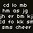 Static pixel art displays white alphanumeric characters on black background, arranged in five rows with varying character counts per row.
