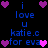 Pixelated text and heart symbols arranged in a on a black background, with blue text and purple/pink hearts