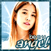 nine identical shows a person with long light brown hair against a blue background, each displaying the text 'bemy angel' in stylized lettering