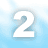 Pixelated white numeral two with light blue shading on a gradient light blue background.