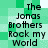 Green pixelated background with black text reading "The Jonas Brothers Rock my World" arranged in a pattern across the image